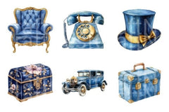 Retro Royal Blue and Gold Clipart Bundle - CraftNest - Digital Crafting and Art