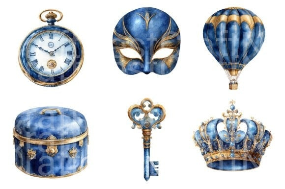 Retro Royal Blue and Gold Clipart Bundle - CraftNest - Digital Crafting and Art