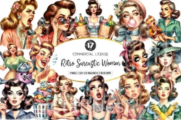 Retro Sarcastic Women Clipart Bundle - CraftNest - Digital Crafting and Art