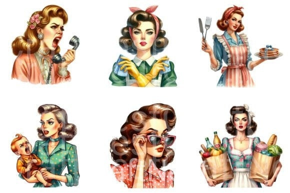 Retro Sarcastic Women Clipart Bundle - CraftNest - Digital Crafting and Art