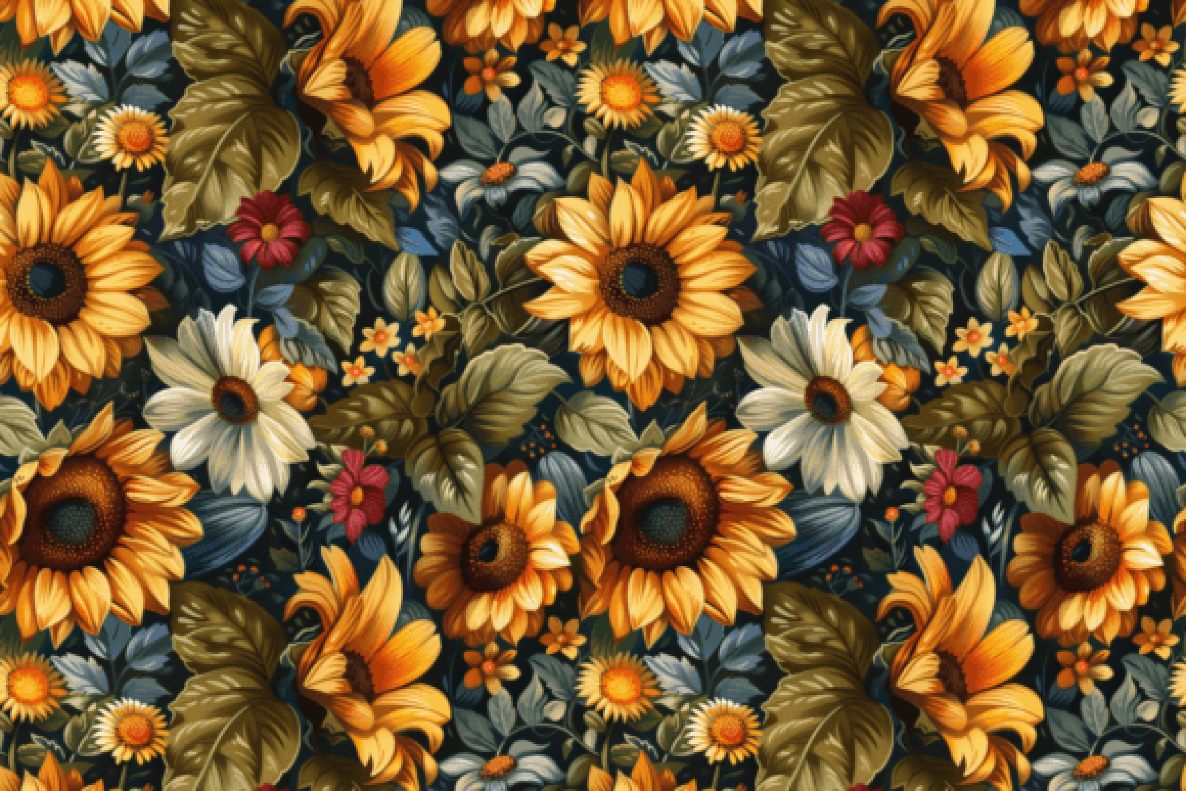 Retro Sunflower Seamless Digital Paper