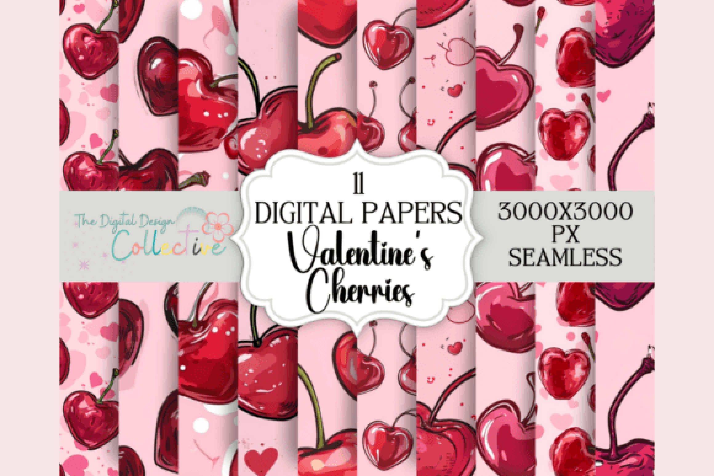 Retro Valentine Cherries Seamless Digital Paper