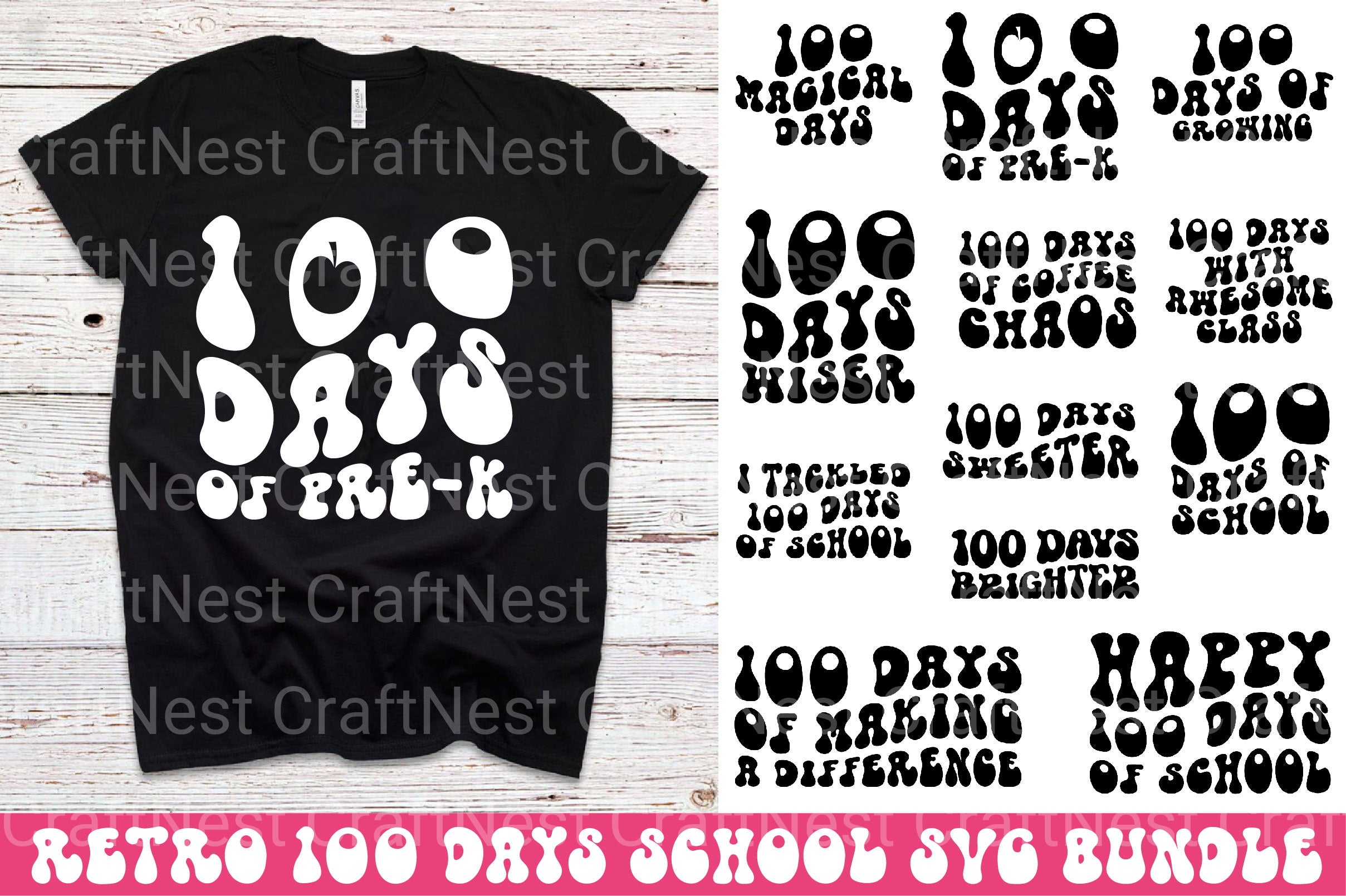 Retro 100 Days of School SVG Bundle 1