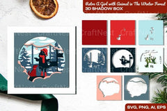 Retro Girl with Animal in Winter Forest 3D Shadow Box SVG Bundle - CraftNest - Digital Crafting and Art