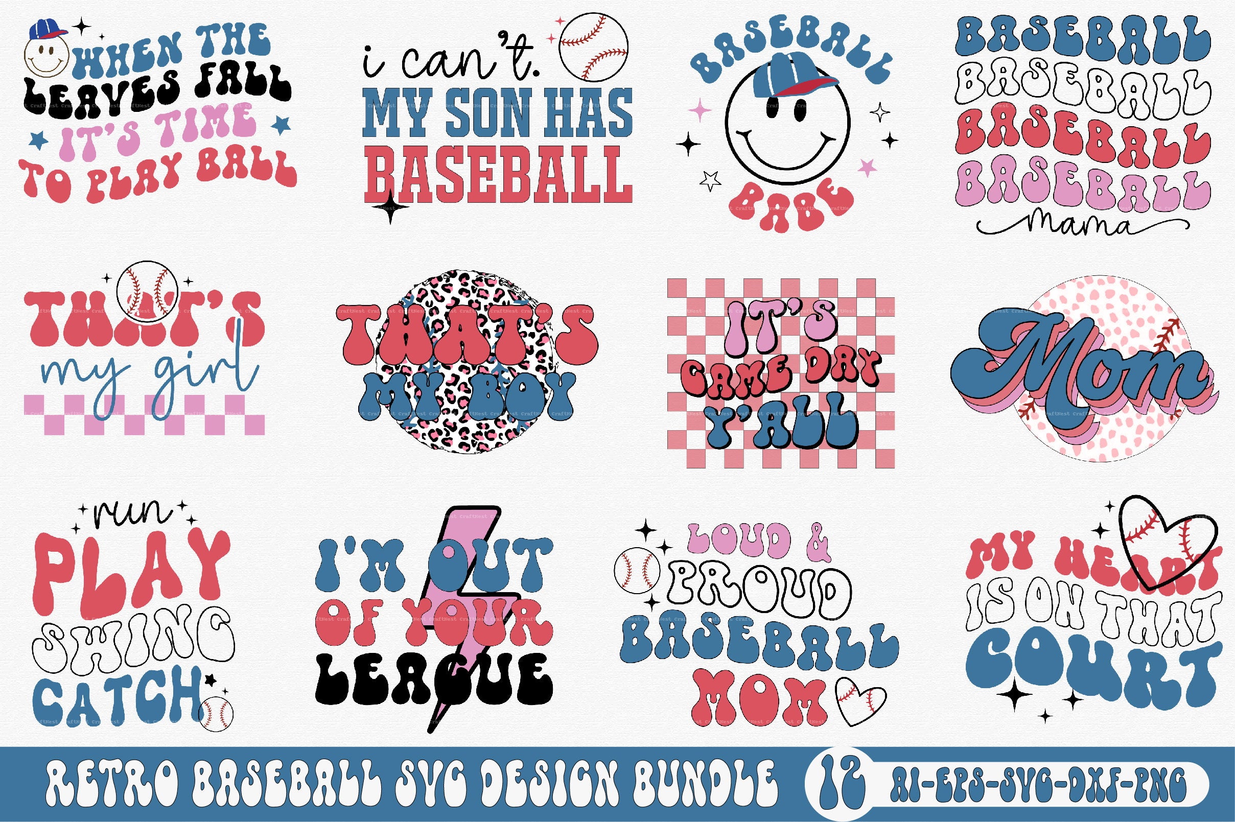 Retro Baseball Design SVG Bundle