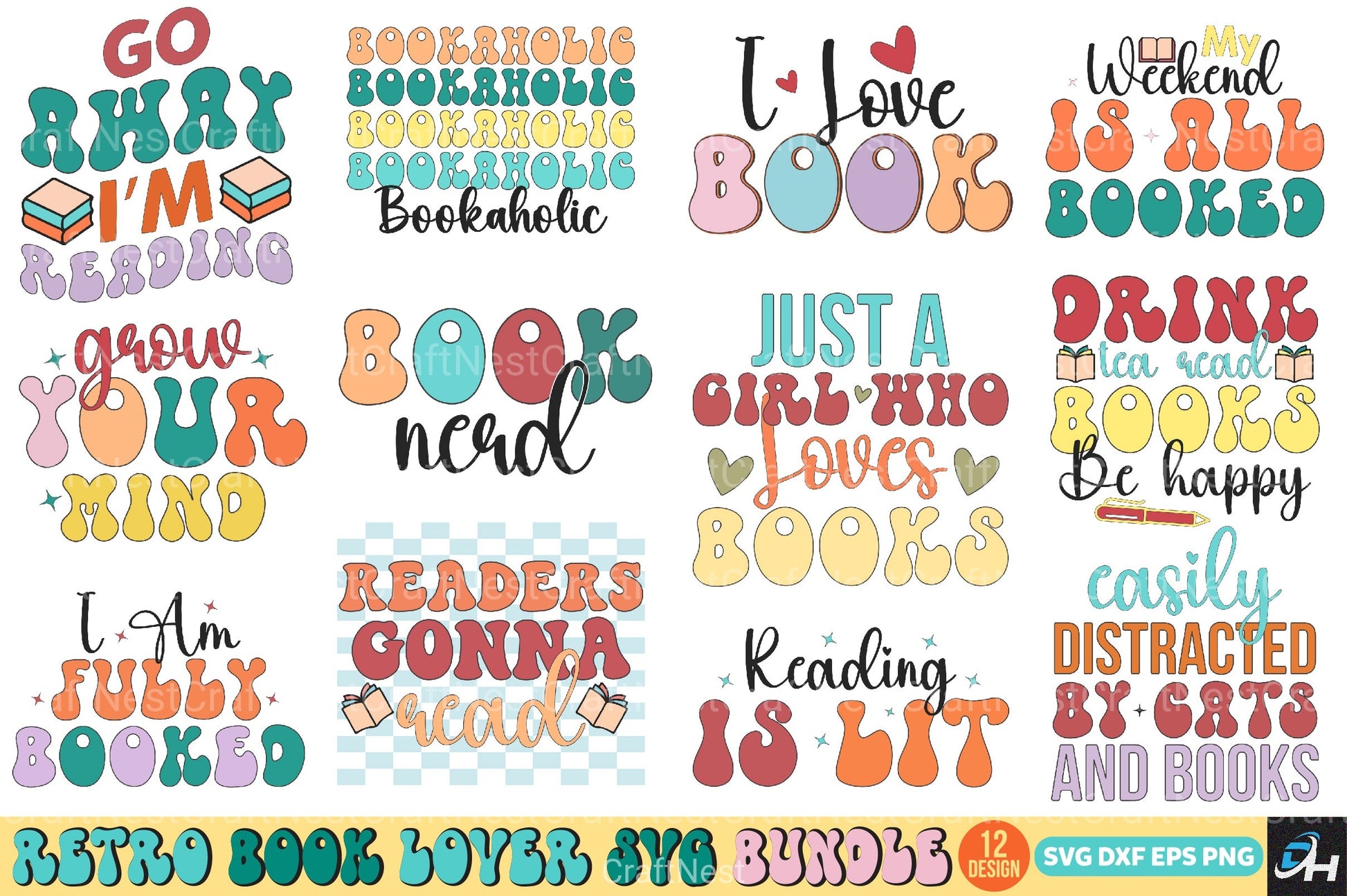 Retro Book Lover Bundle - CraftNest - Digital Crafting and Art