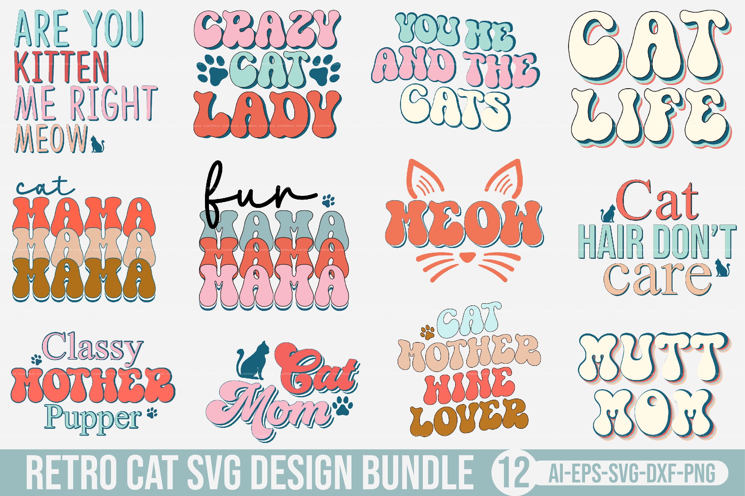 Retro Cat Design SVG Bundle