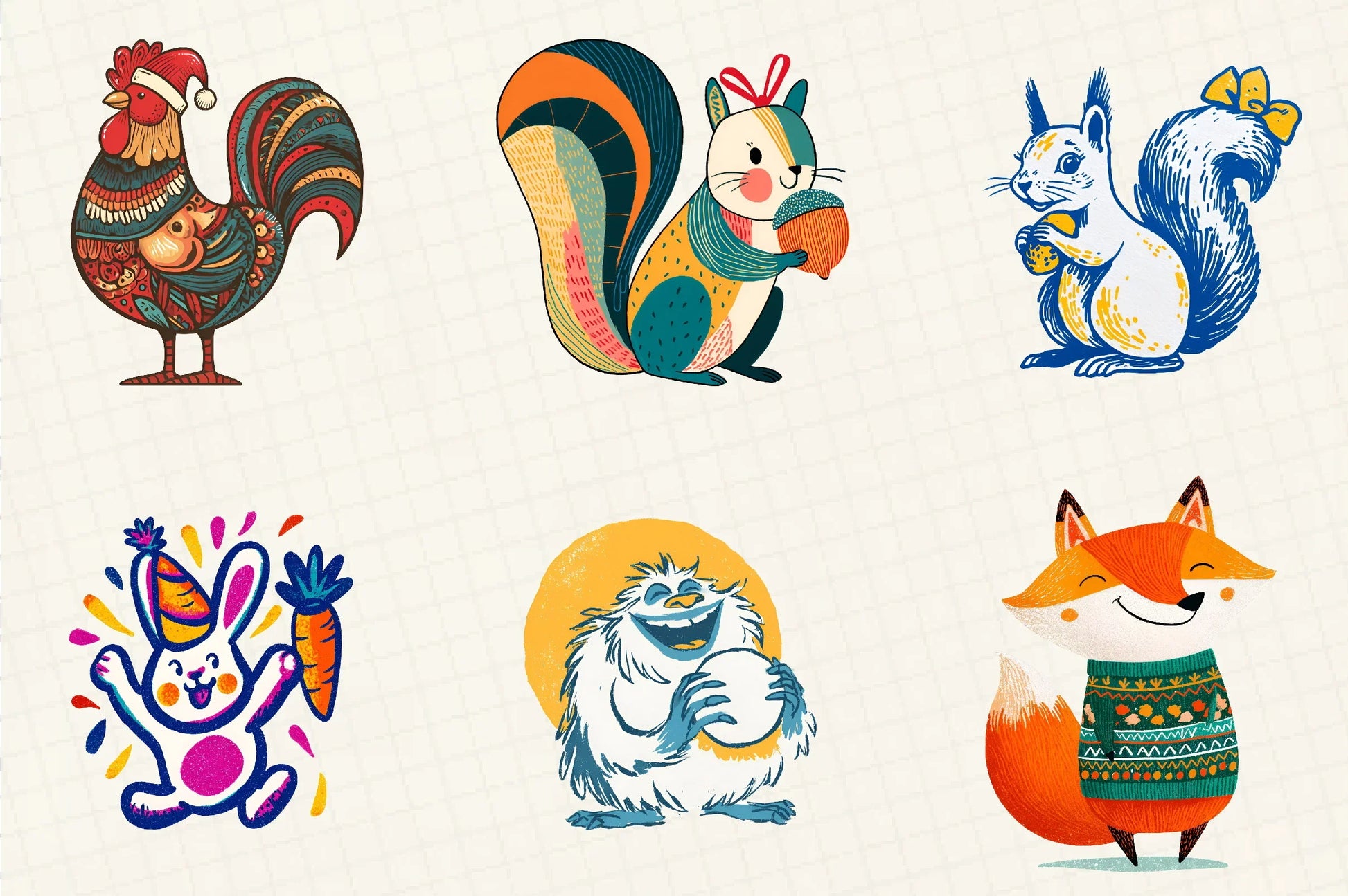 Retro Christmas Animal Clipart Bundle - CraftNest - Digital Crafting and Art