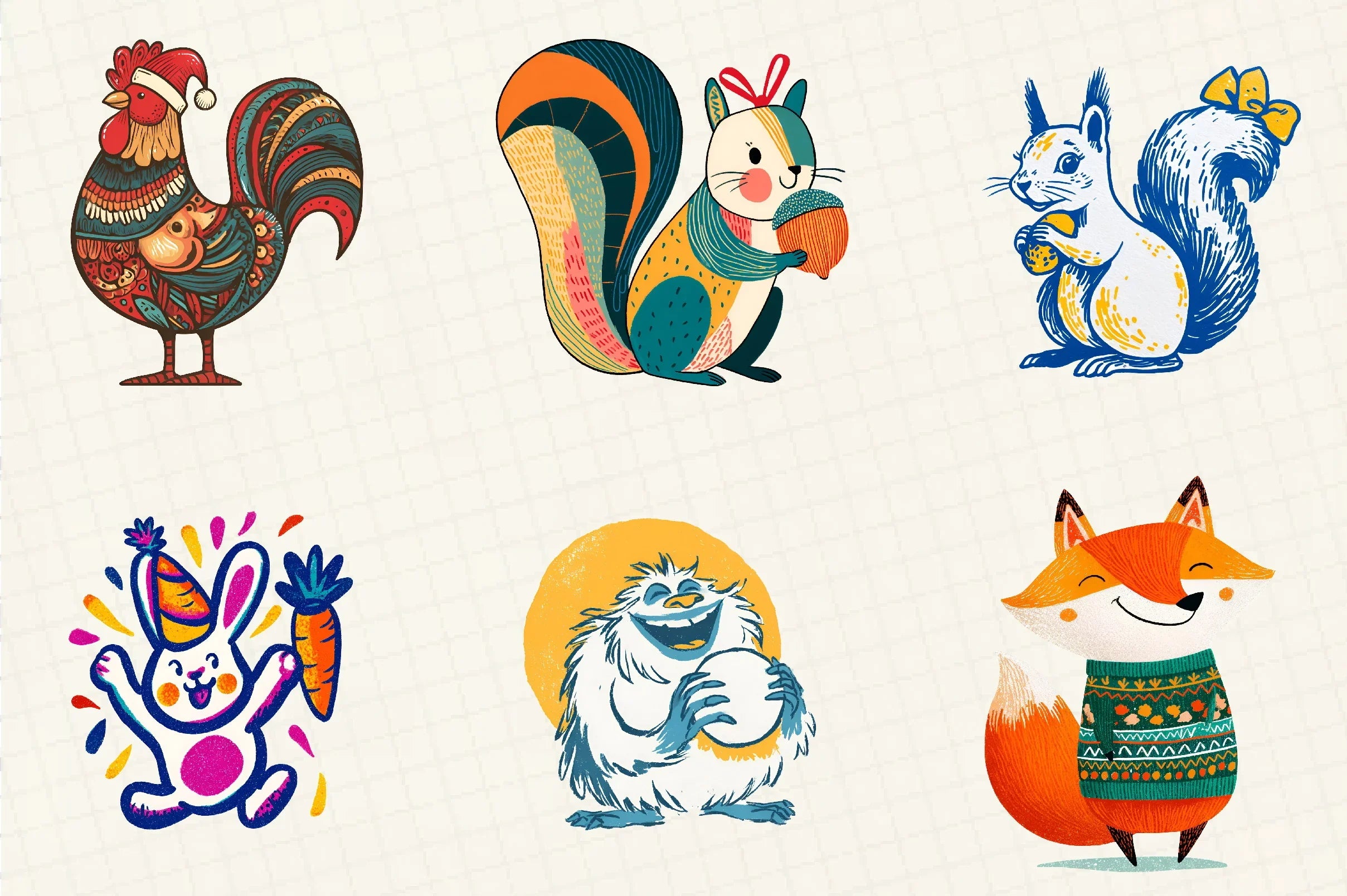 Retro Christmas Animal Clipart Bundle - CraftNest - Digital Crafting and Art