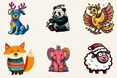 Retro Christmas Animal Clipart Bundle - CraftNest - Digital Crafting and Art