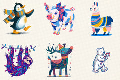 Retro Christmas Animal Clipart Bundle - CraftNest - Digital Crafting and Art
