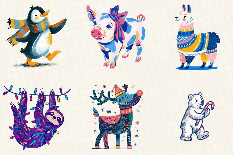 Retro Christmas Animal Clipart Bundle - CraftNest - Digital Crafting and Art