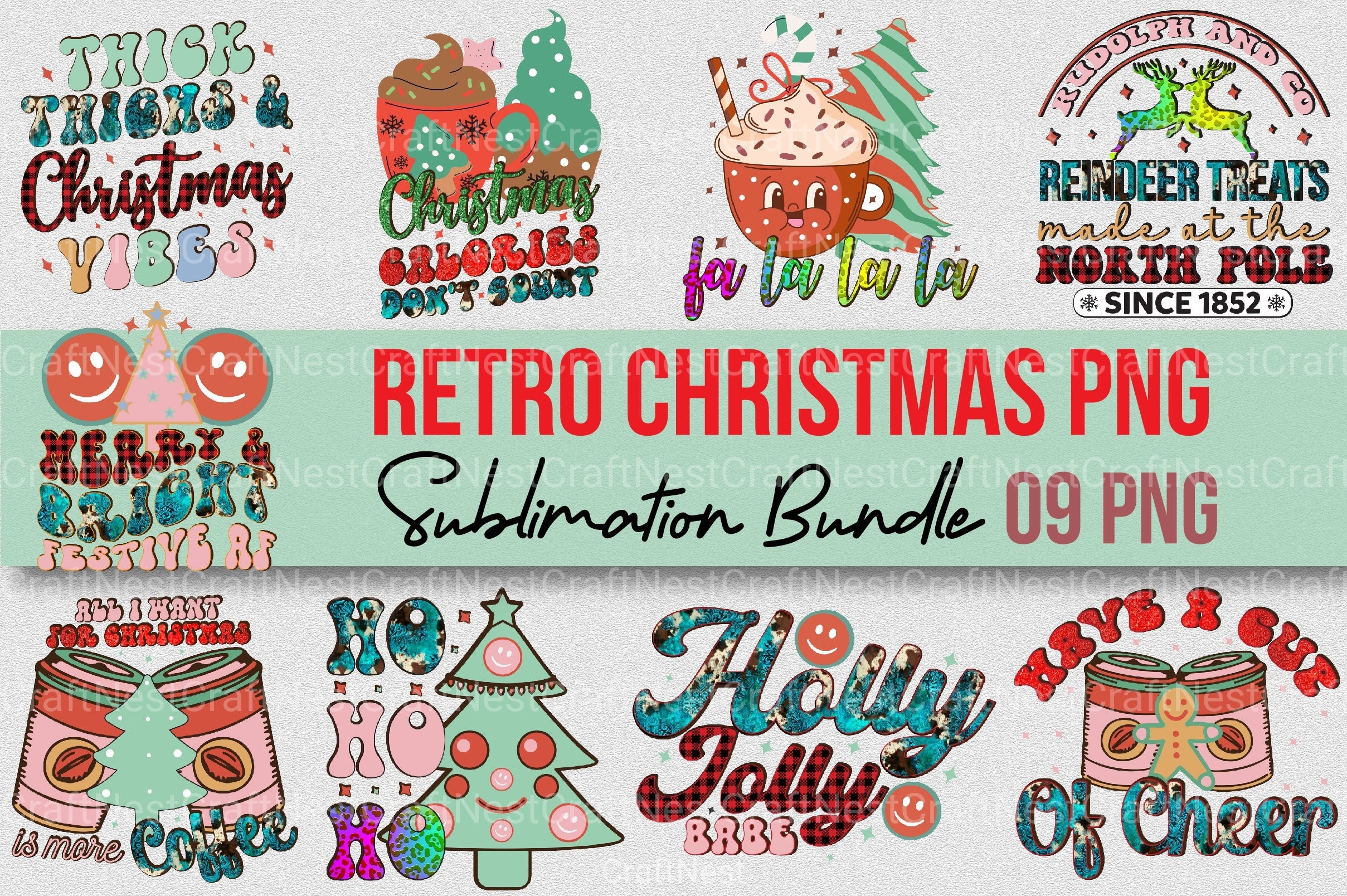 Retro Christmas Clipart Bundle - CraftNest - Digital Crafting and Art