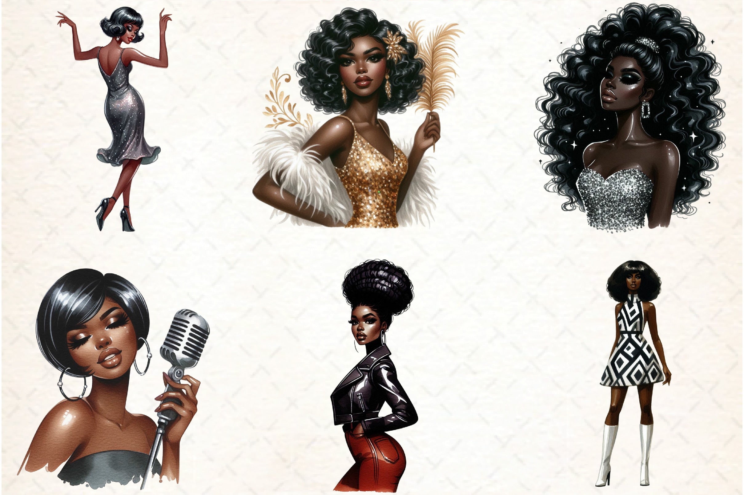 Retro Ebony Glam Clipart Bundle
