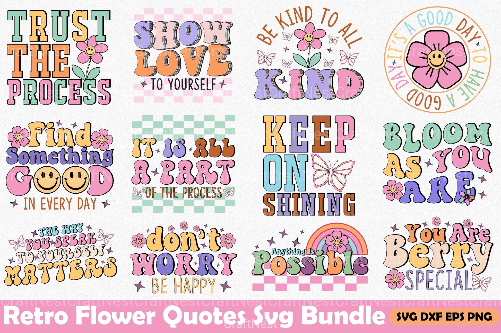 Retro Flower Quotes Bundle - CraftNest - Digital Crafting and Art