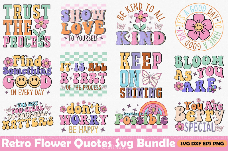 Retro Flower Quotes Bundle - CraftNest - Digital Crafting and Art