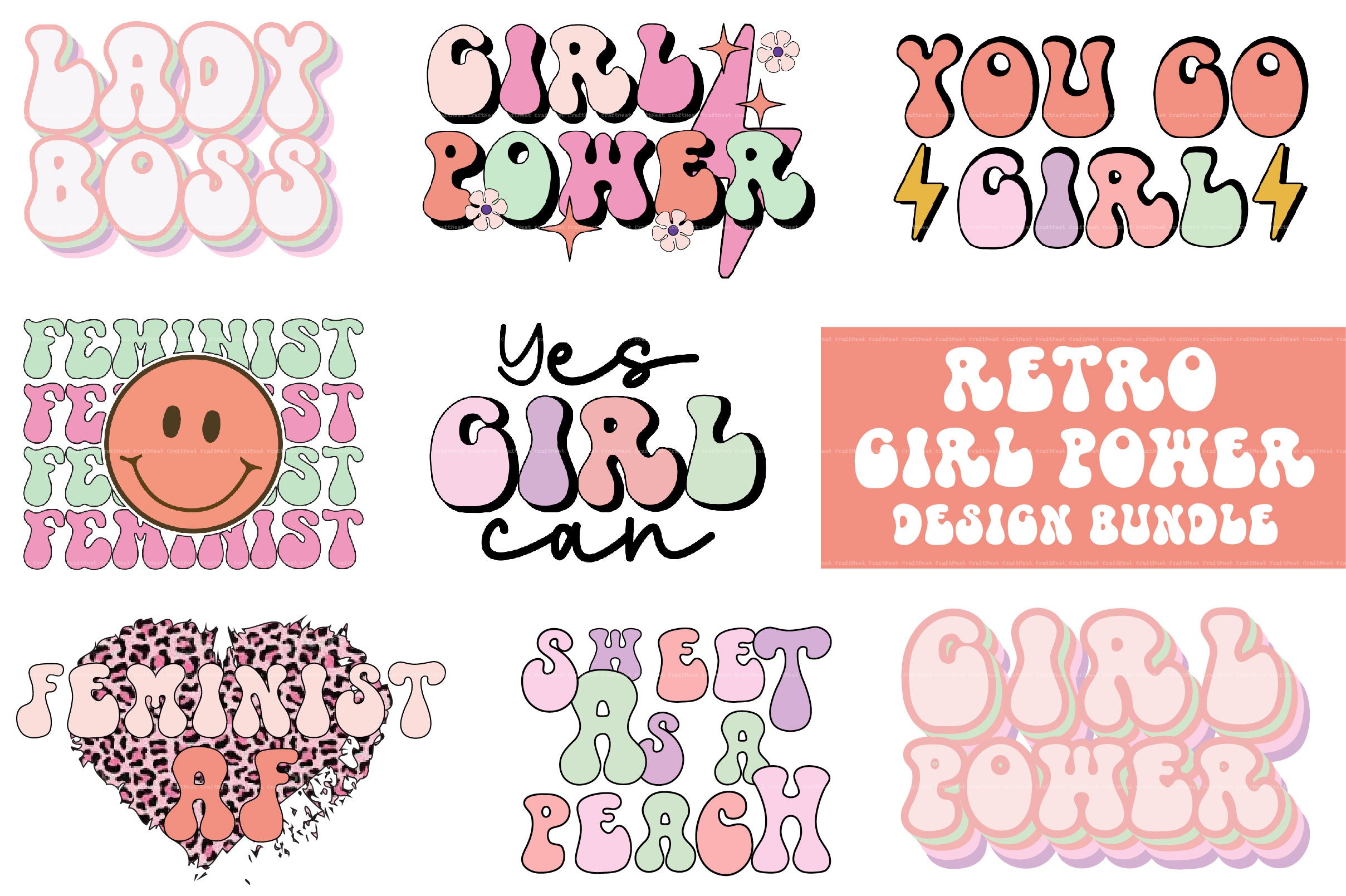 Retro Girl Power Quote SVG Bundle