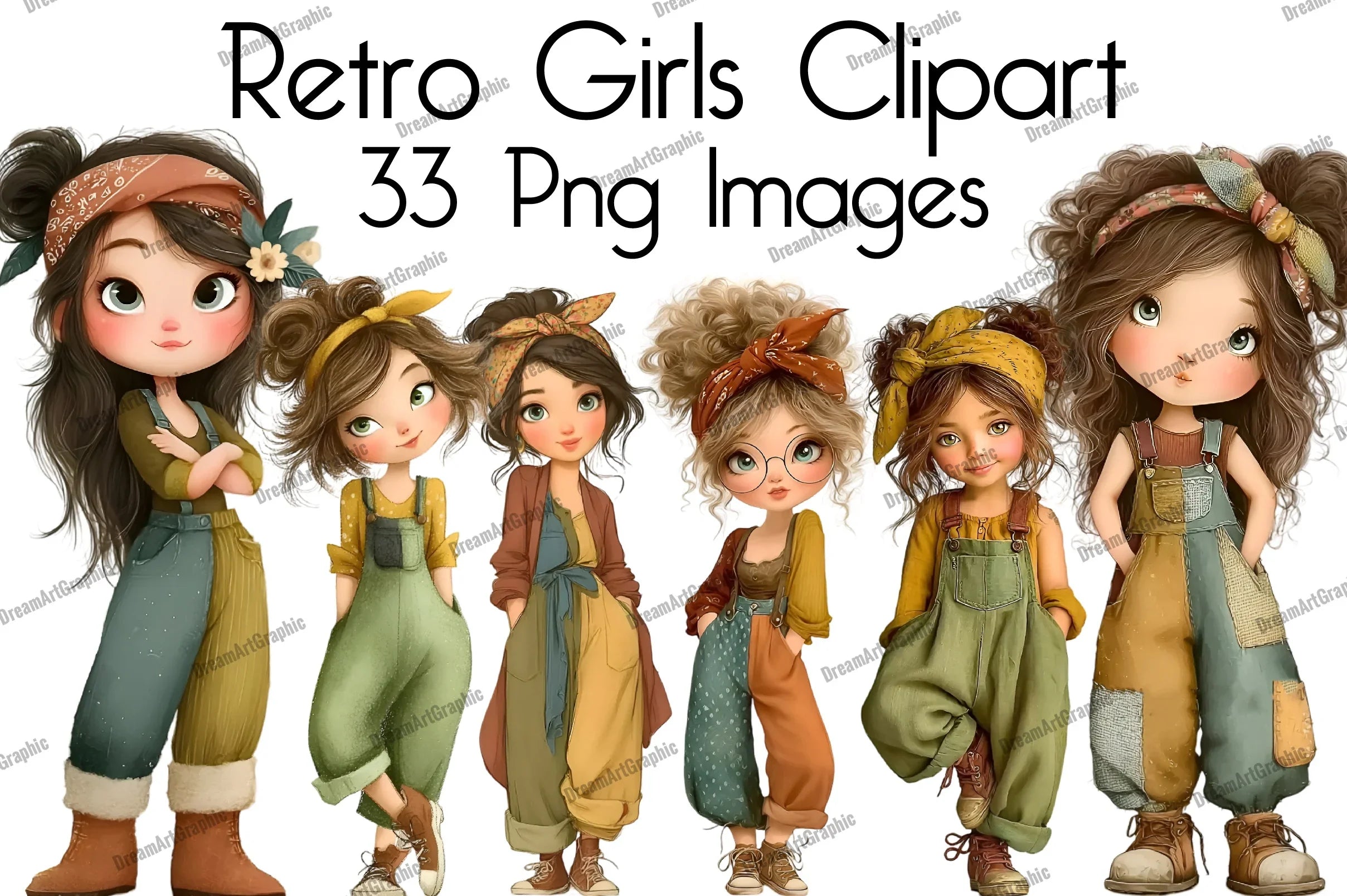 Retro Girls Clipart Bundle - CraftNest - Digital Crafting and Art