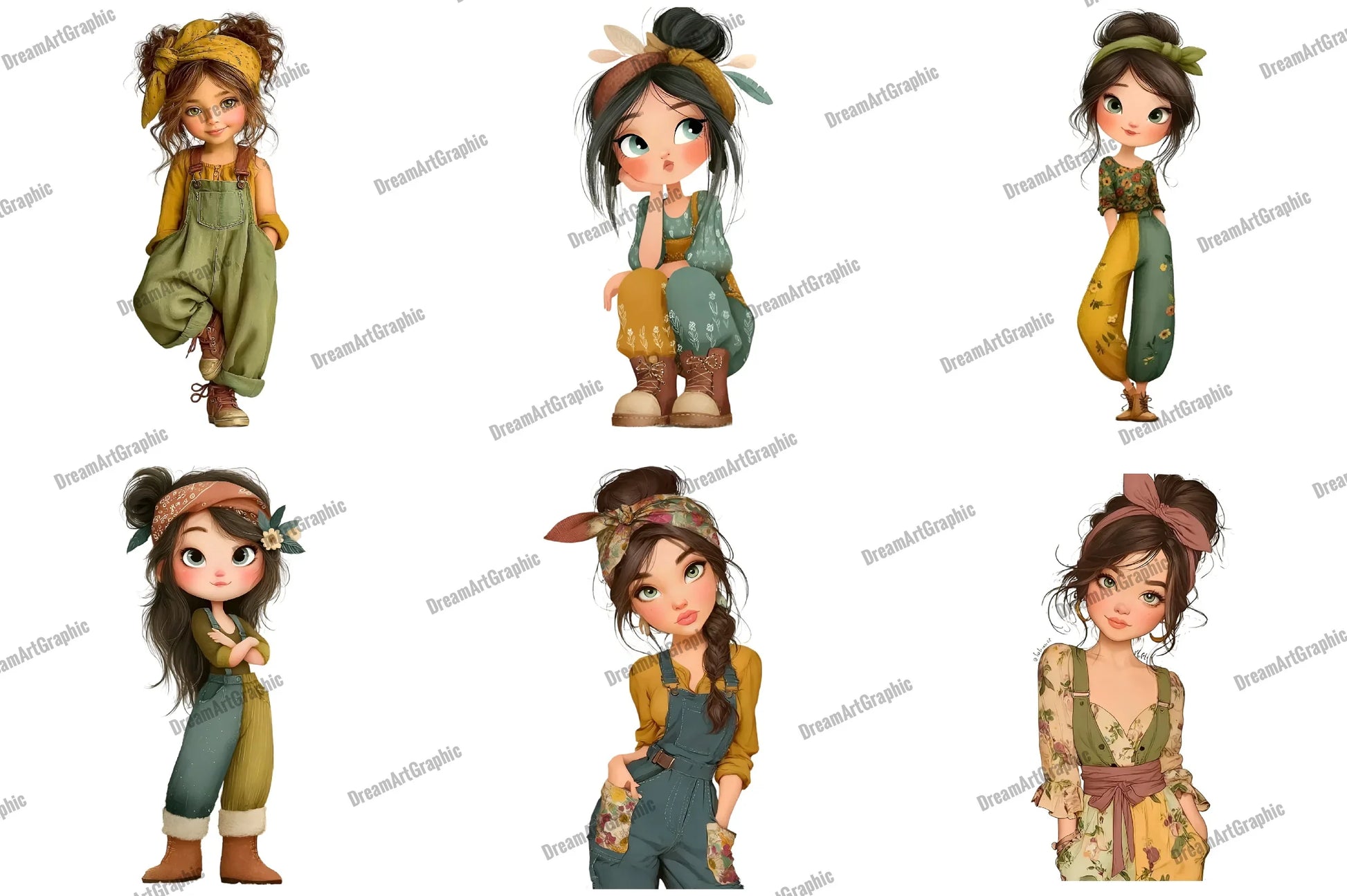 Retro Girls Clipart Bundle - CraftNest - Digital Crafting and Art