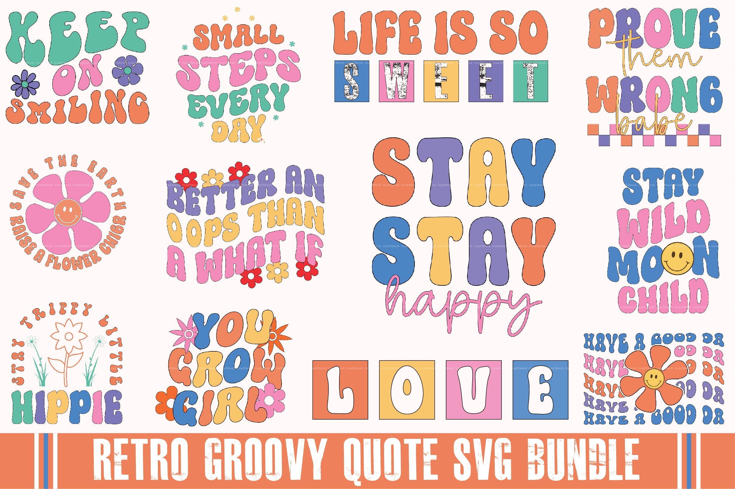 Retro Groovy Quote SVG Bundle