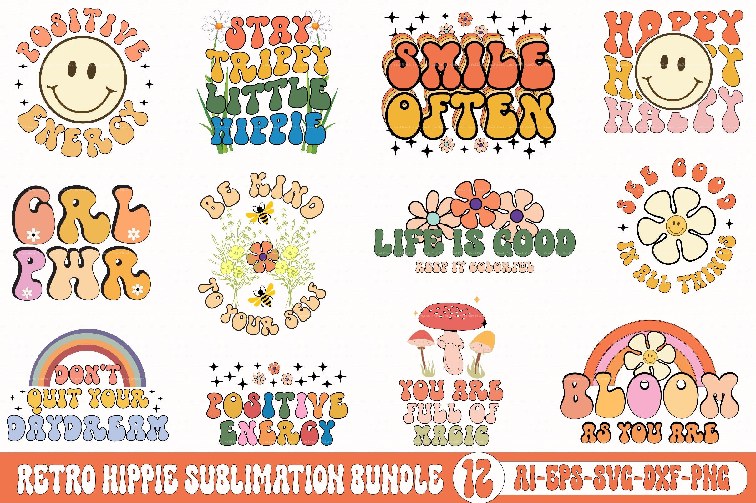 Retro Hippie SVG Bundle 1