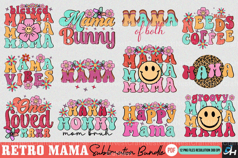 Retro Mama Clipart Bundle 4 - CraftNest - Digital Crafting and Art