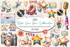 Retro New Year Clipart Bundle - CraftNest - Digital Crafting and Art