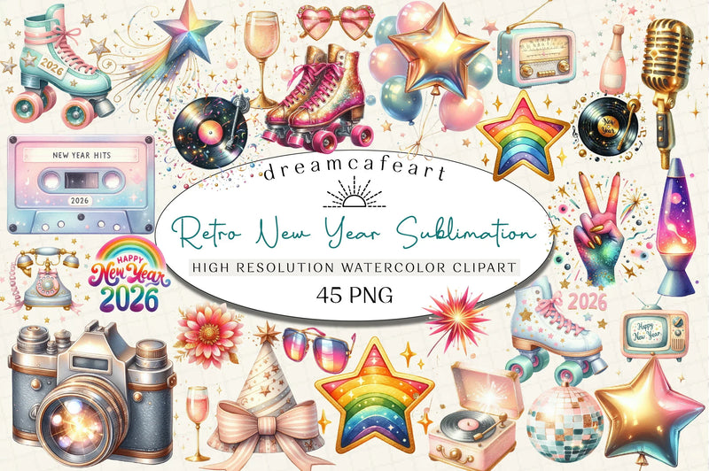 Retro New Year Clipart Bundle - CraftNest - Digital Crafting and Art