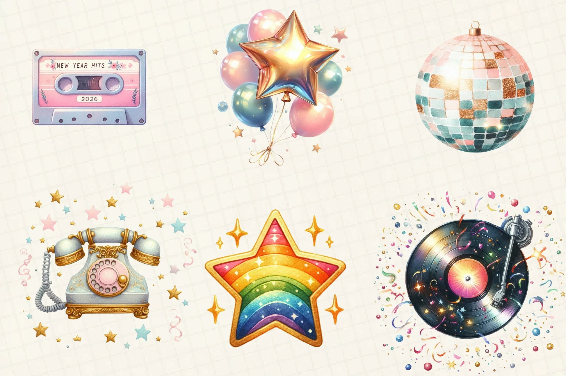 Retro New Year Clipart Bundle - CraftNest - Digital Crafting and Art