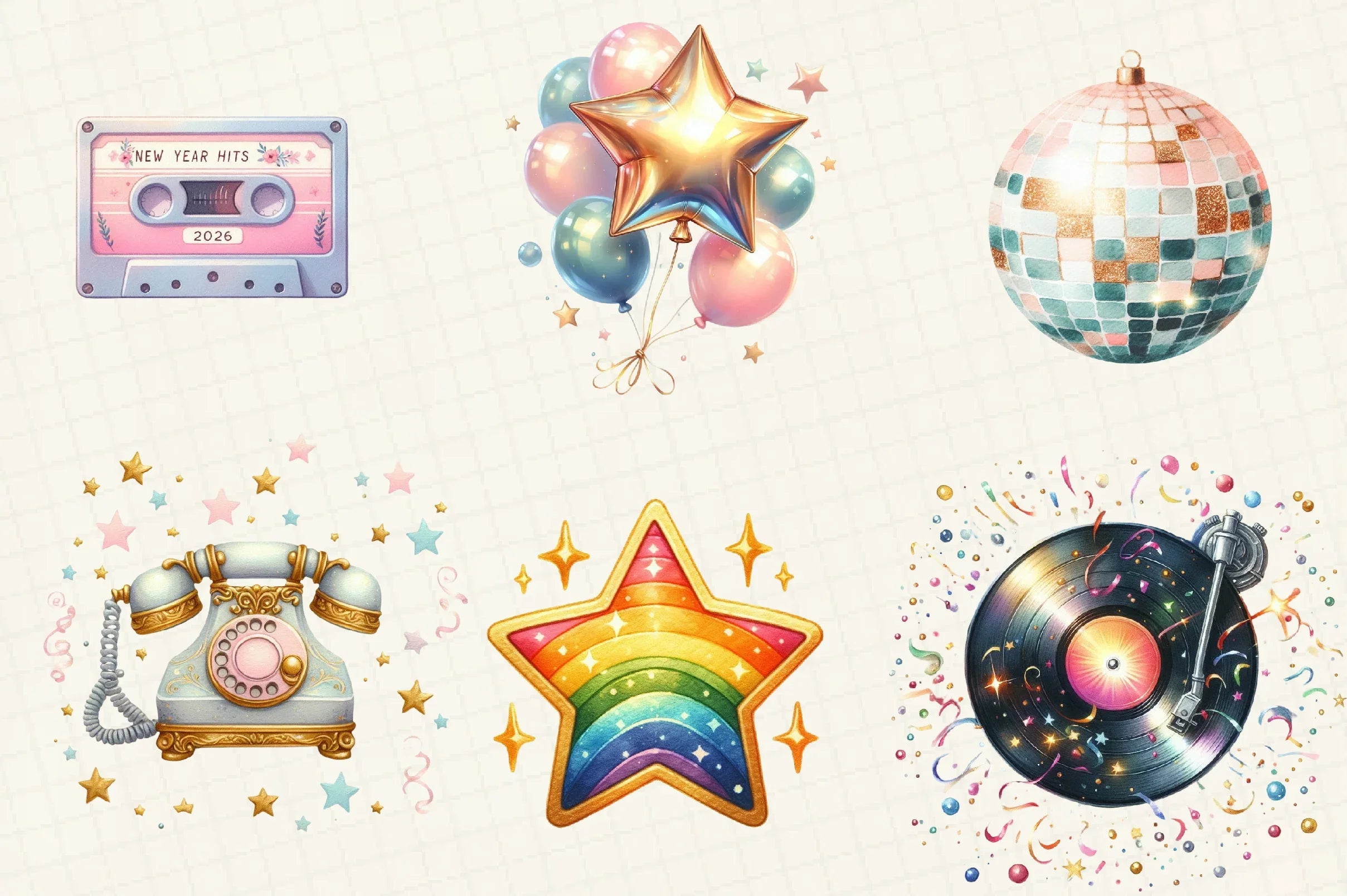 Retro New Year Clipart Bundle - CraftNest - Digital Crafting and Art