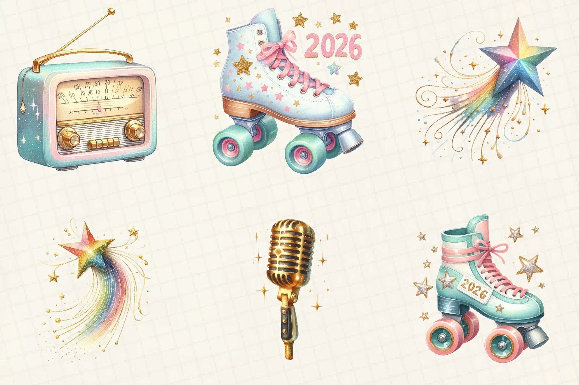 Retro New Year Clipart Bundle - CraftNest - Digital Crafting and Art