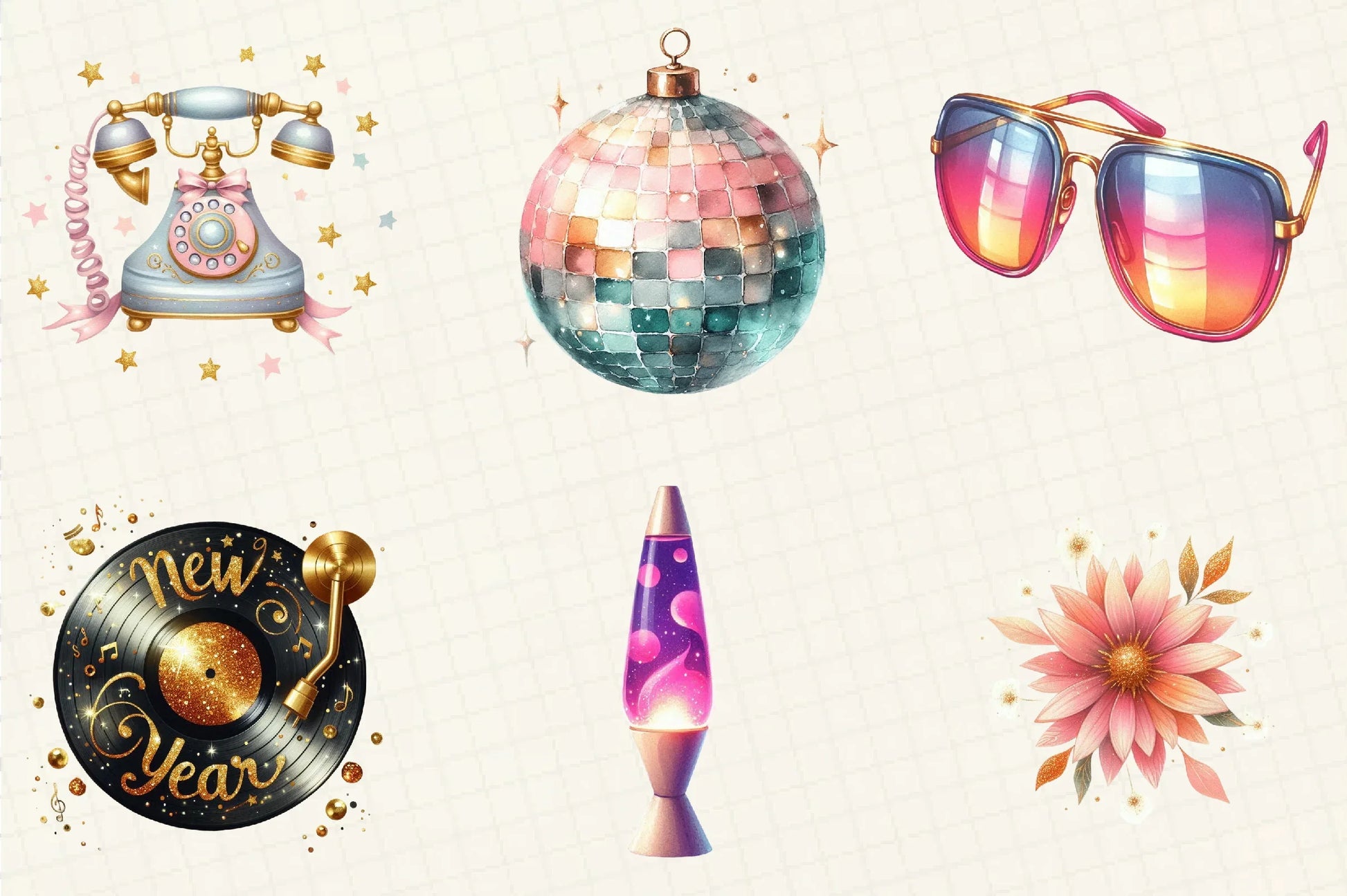 Retro New Year Clipart Bundle - CraftNest - Digital Crafting and Art