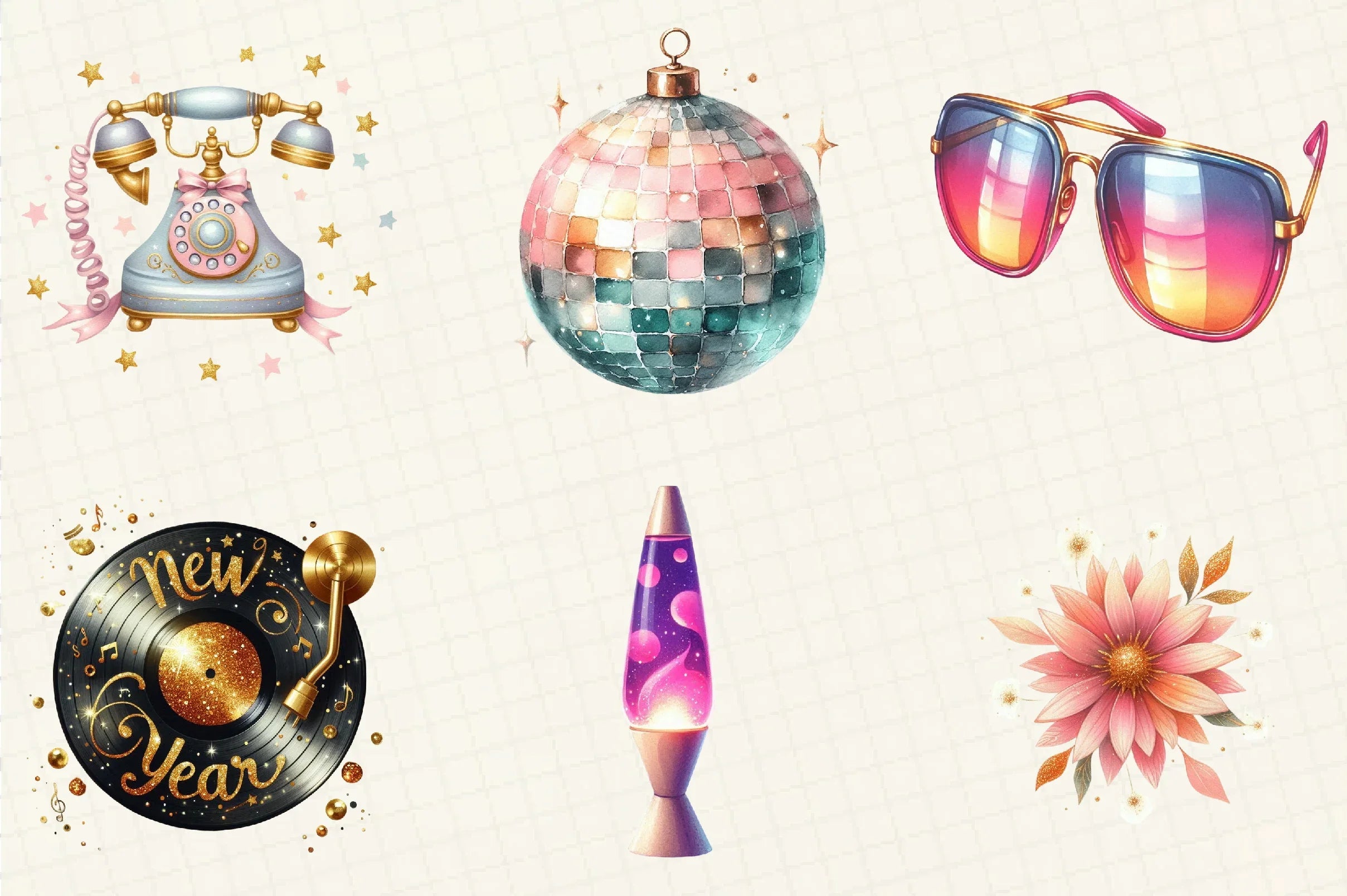 Retro New Year Clipart Bundle - CraftNest - Digital Crafting and Art