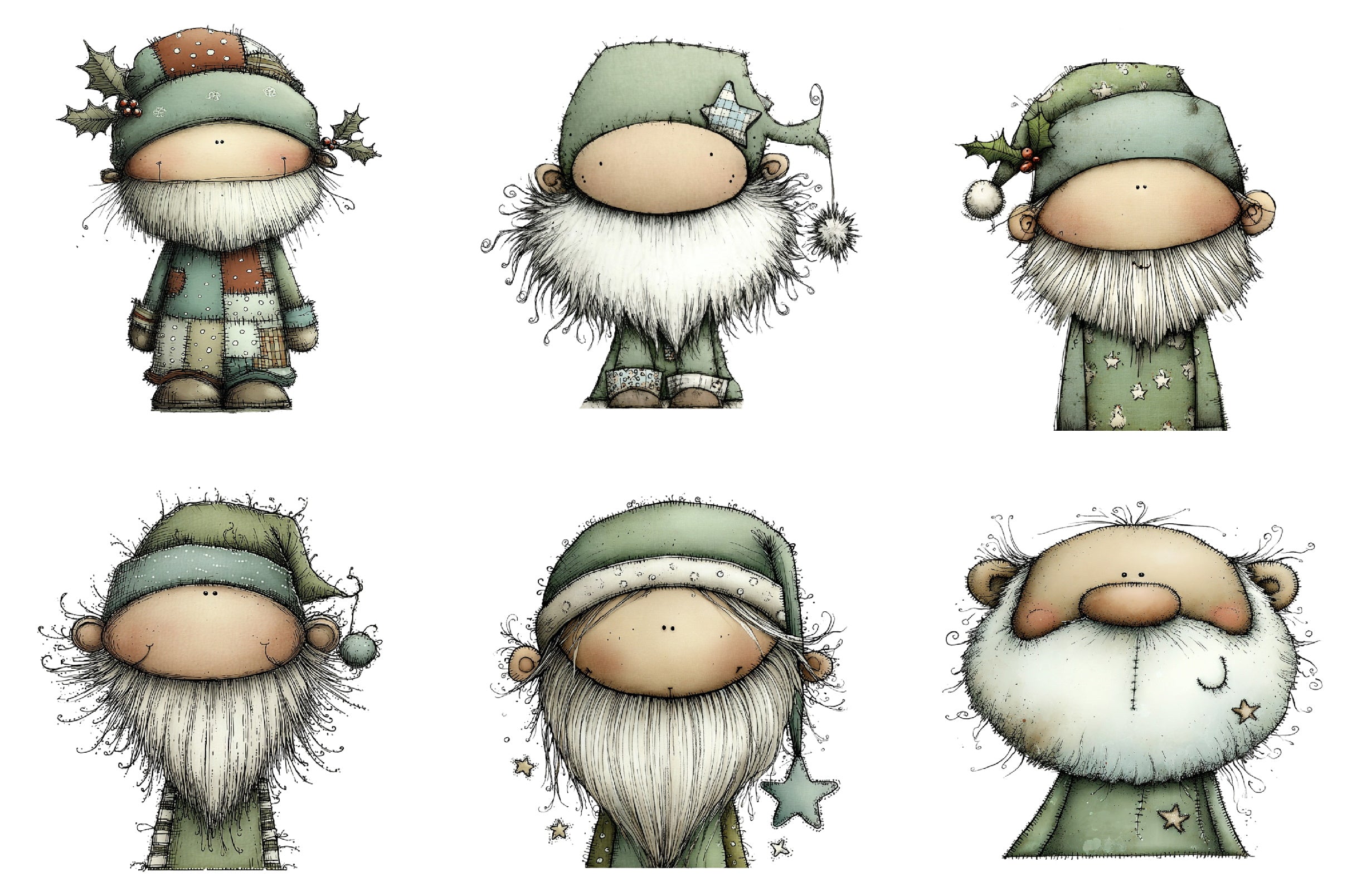 Retro Patchwork Santa Claus Clipart Bundle