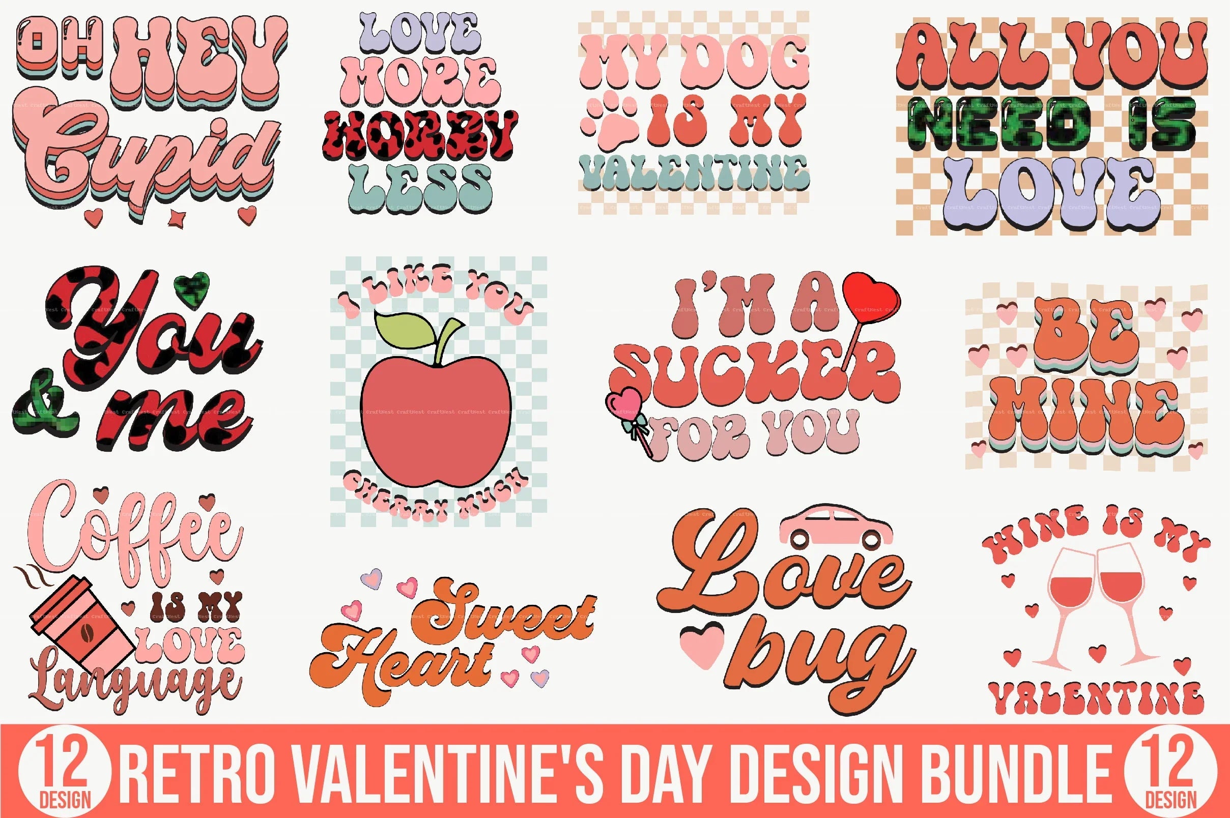 Retro Valentine's Day Design Clipart Bundle - CraftNest - Digital Crafting and Art