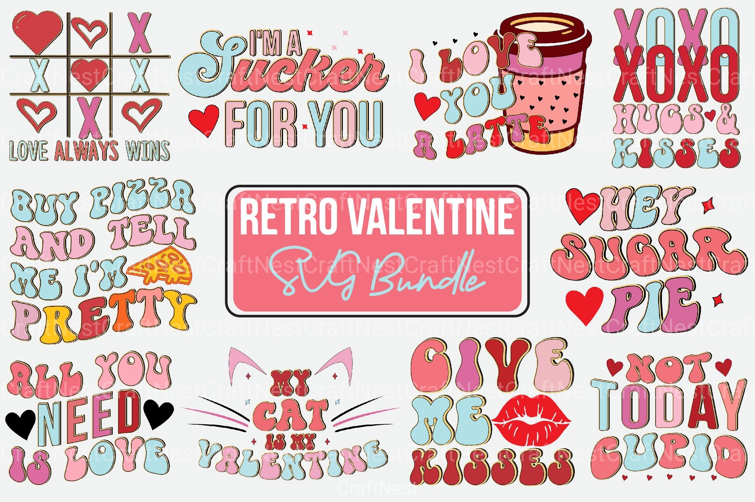 Retro Valentine's Day Design Bundle - CraftNest - Digital Crafting and Art