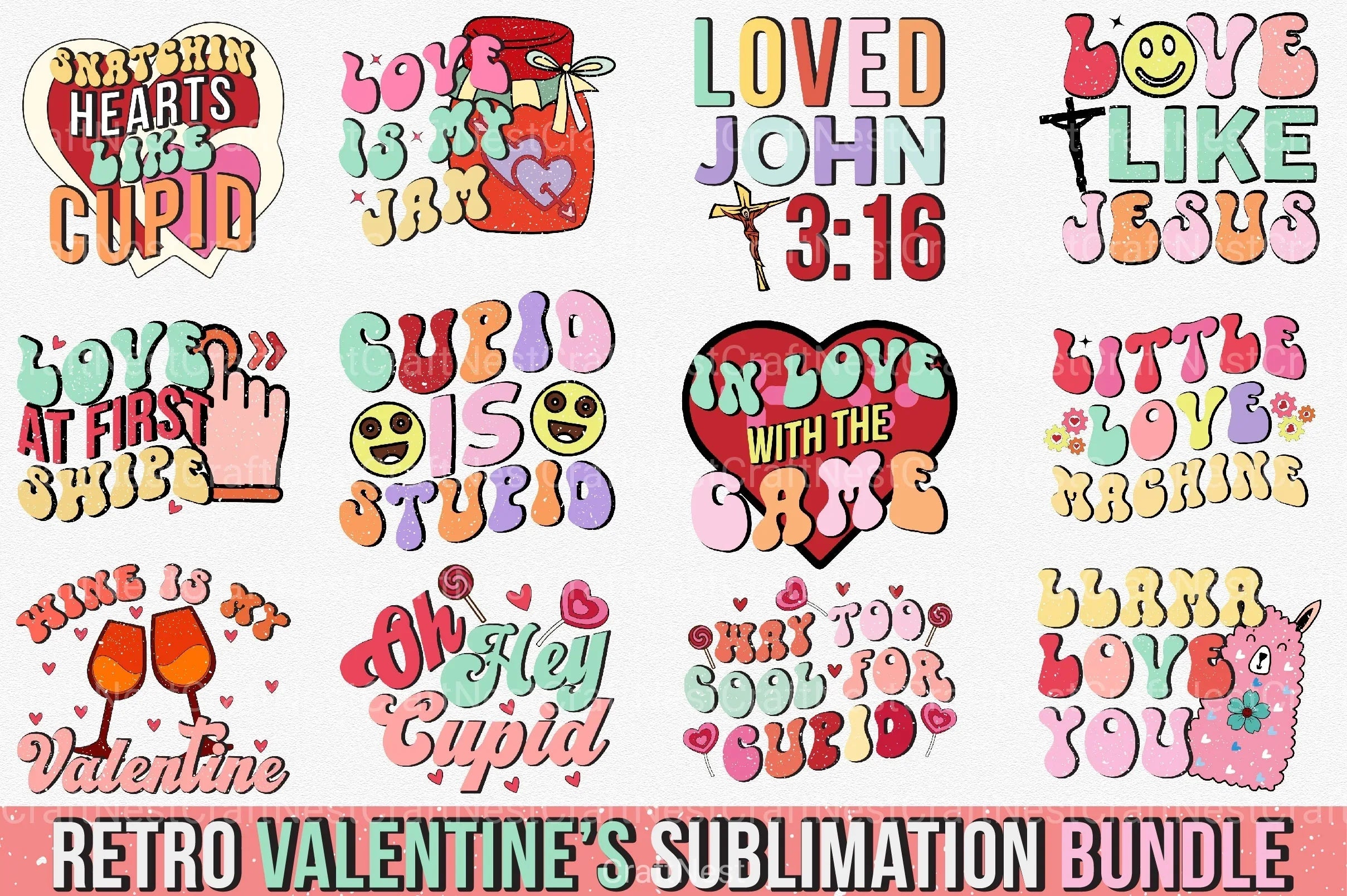 Retro Valentine's Day Clipart Bundle 3 - CraftNest - Digital Crafting and Art