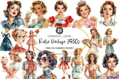 Retro Vintage 1950s Clipart Bundle - CraftNest - Digital Crafting and Art