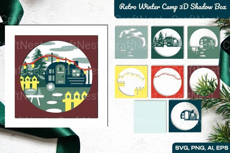 Retro Winter Camp 3D Shadow Box SVG Bundle - CraftNest - Digital Crafting and Art