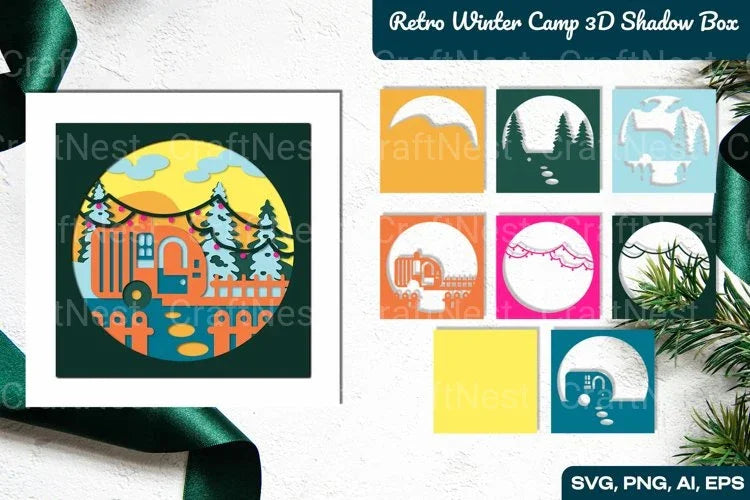 Retro Winter Camp 3D Shadow Box SVG Bundle - CraftNest - Digital Crafting and Art