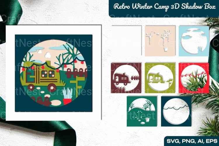 Retro Winter Camp 3D Shadow Box SVG Bundle - CraftNest - Digital Crafting and Art