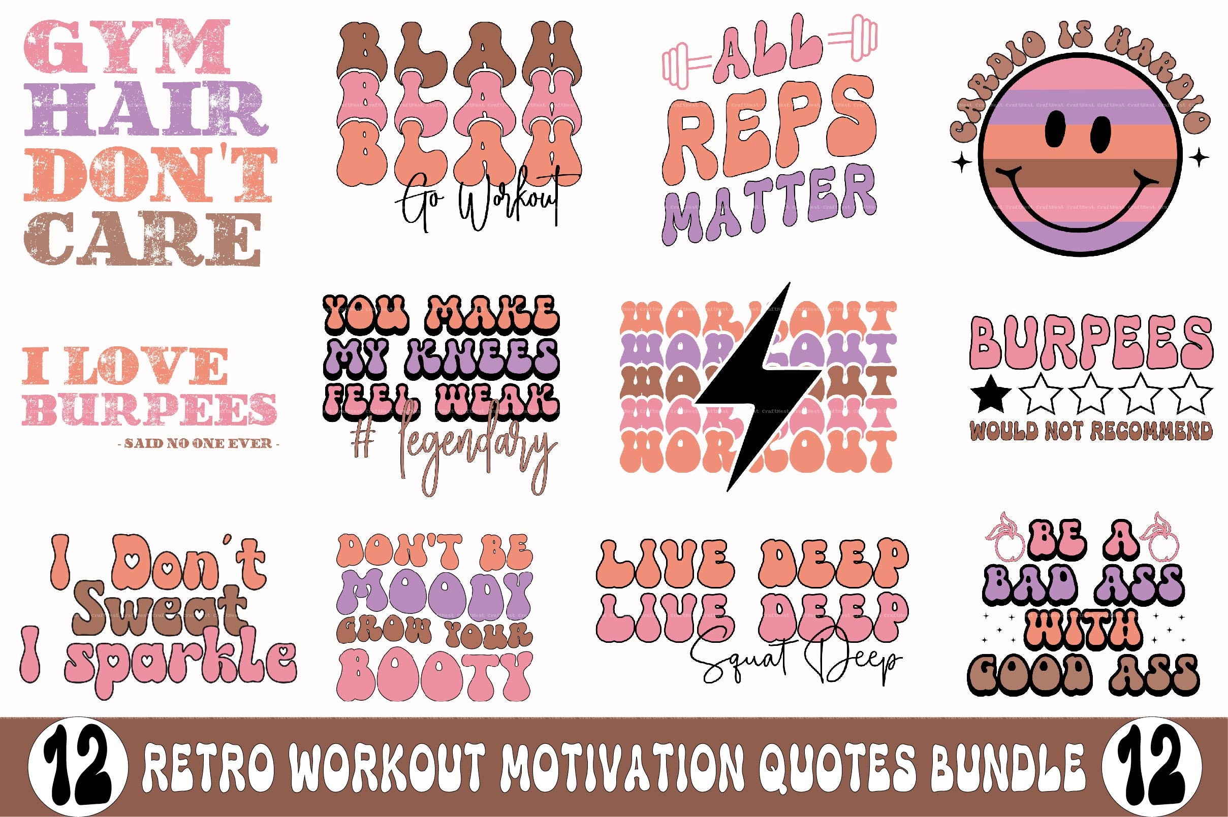 Retro Workout Motivation Quotes SVG Bundle