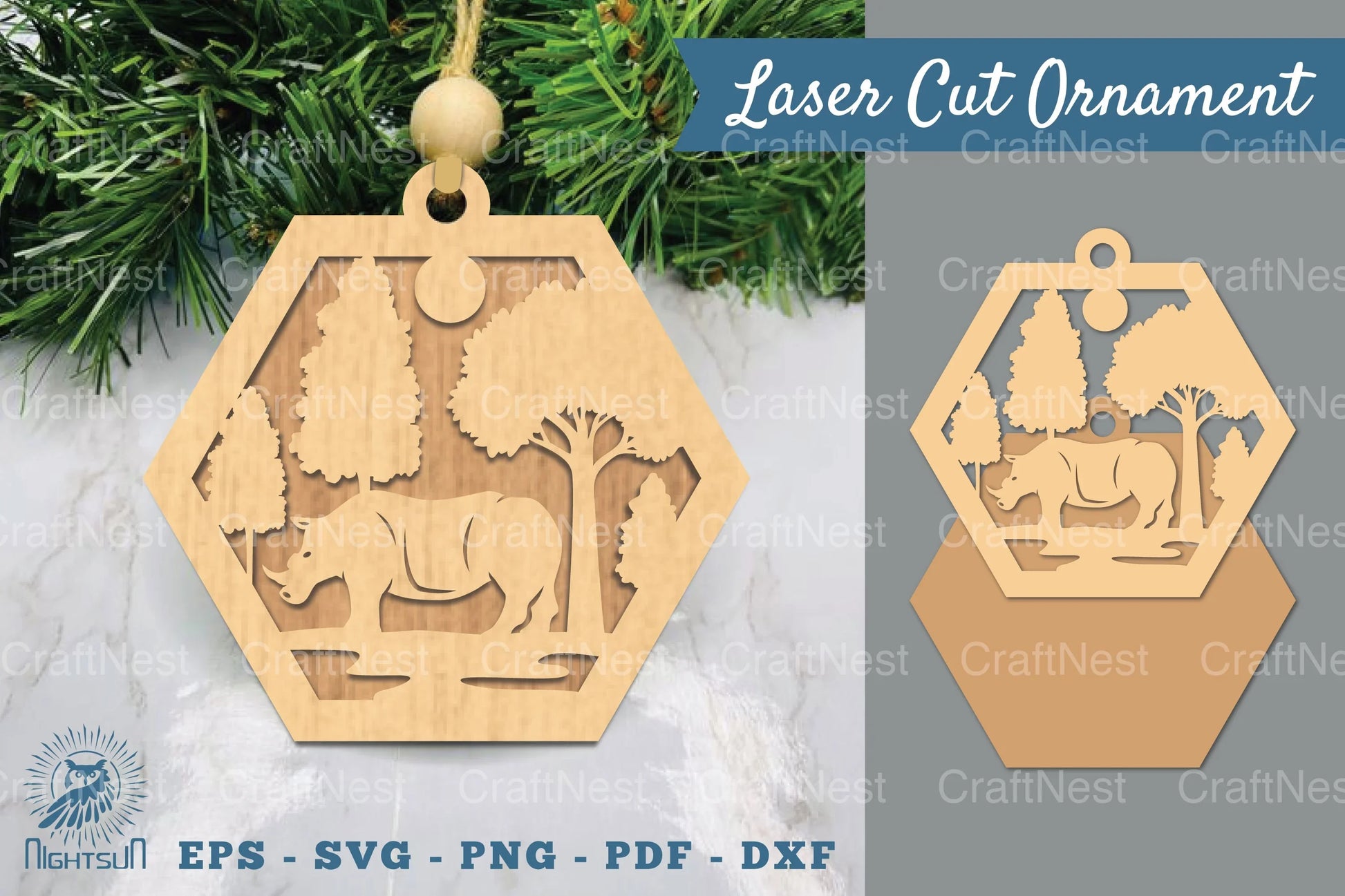 Rhinoceros in Forest Laser Cut Ornament Clipart Bundle - CraftNest - Digital Crafting and Art