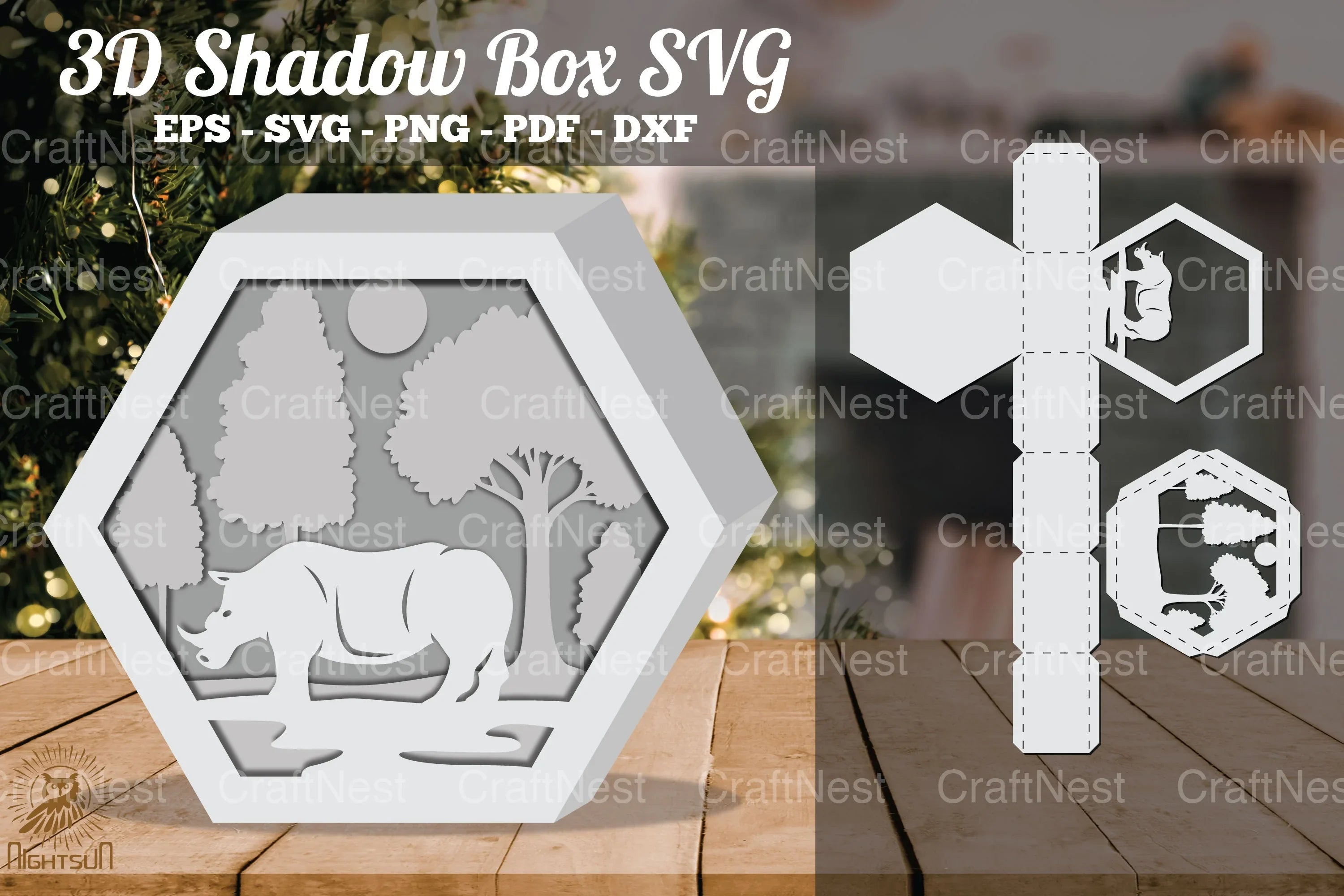 Rhino in Forest 3D Shadow Box SVG Bundle - CraftNest - Digital Crafting and Art