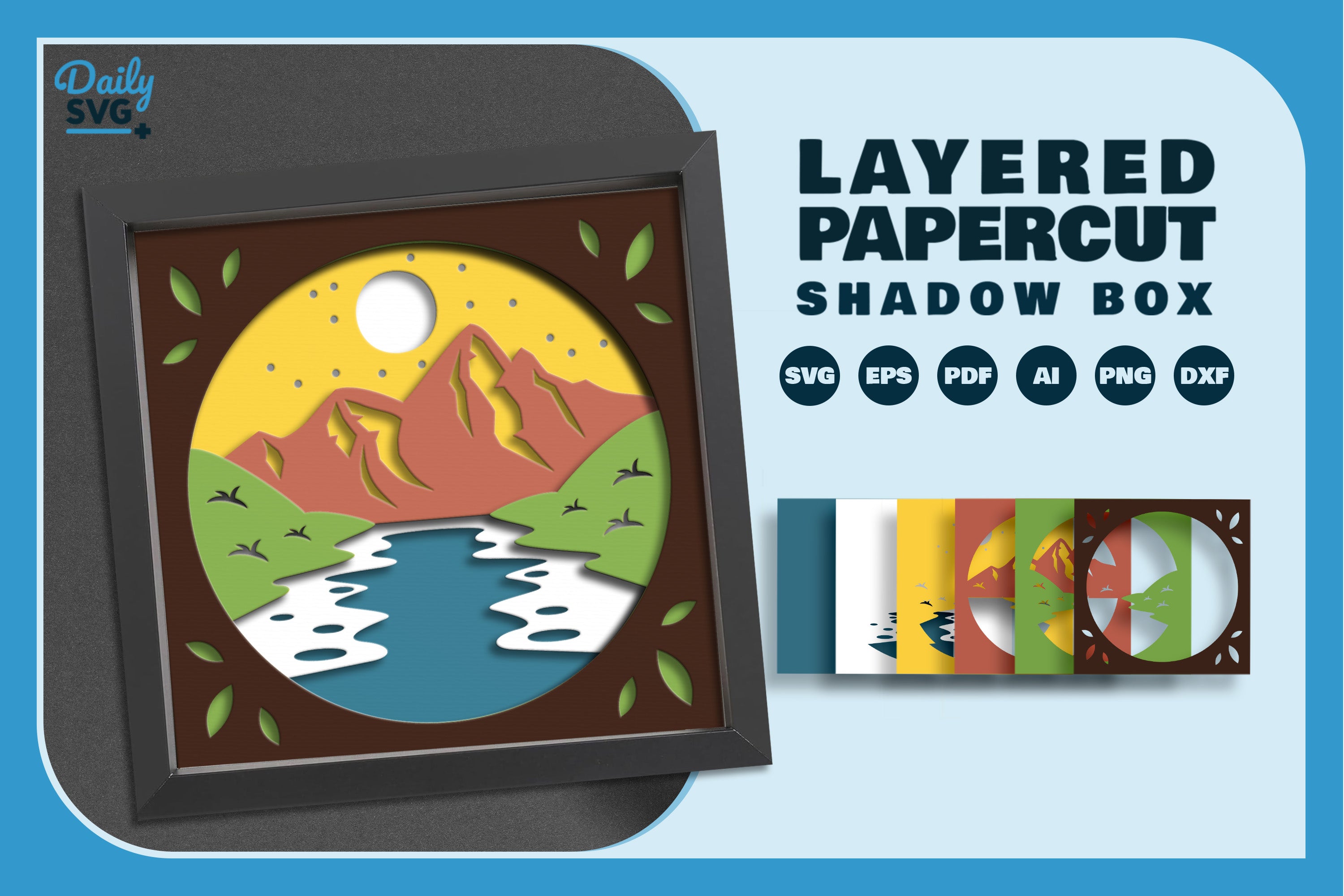 River and Mountain Papercut SVG Bundle 1