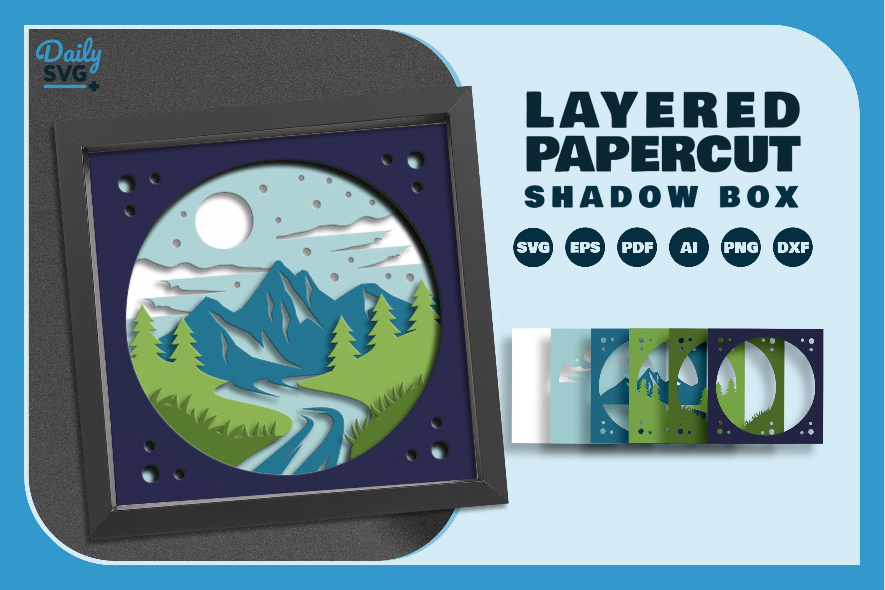 River and Mountain Papercut SVG Bundle