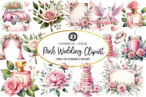 Romantic Pink Wedding Clipart Bundle - CraftNest - Digital Crafting and Art