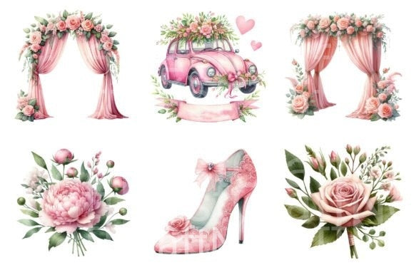 Romantic Pink Wedding Clipart Bundle - CraftNest - Digital Crafting and Art