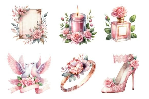 Romantic Pink Wedding Clipart Bundle - CraftNest - Digital Crafting and Art