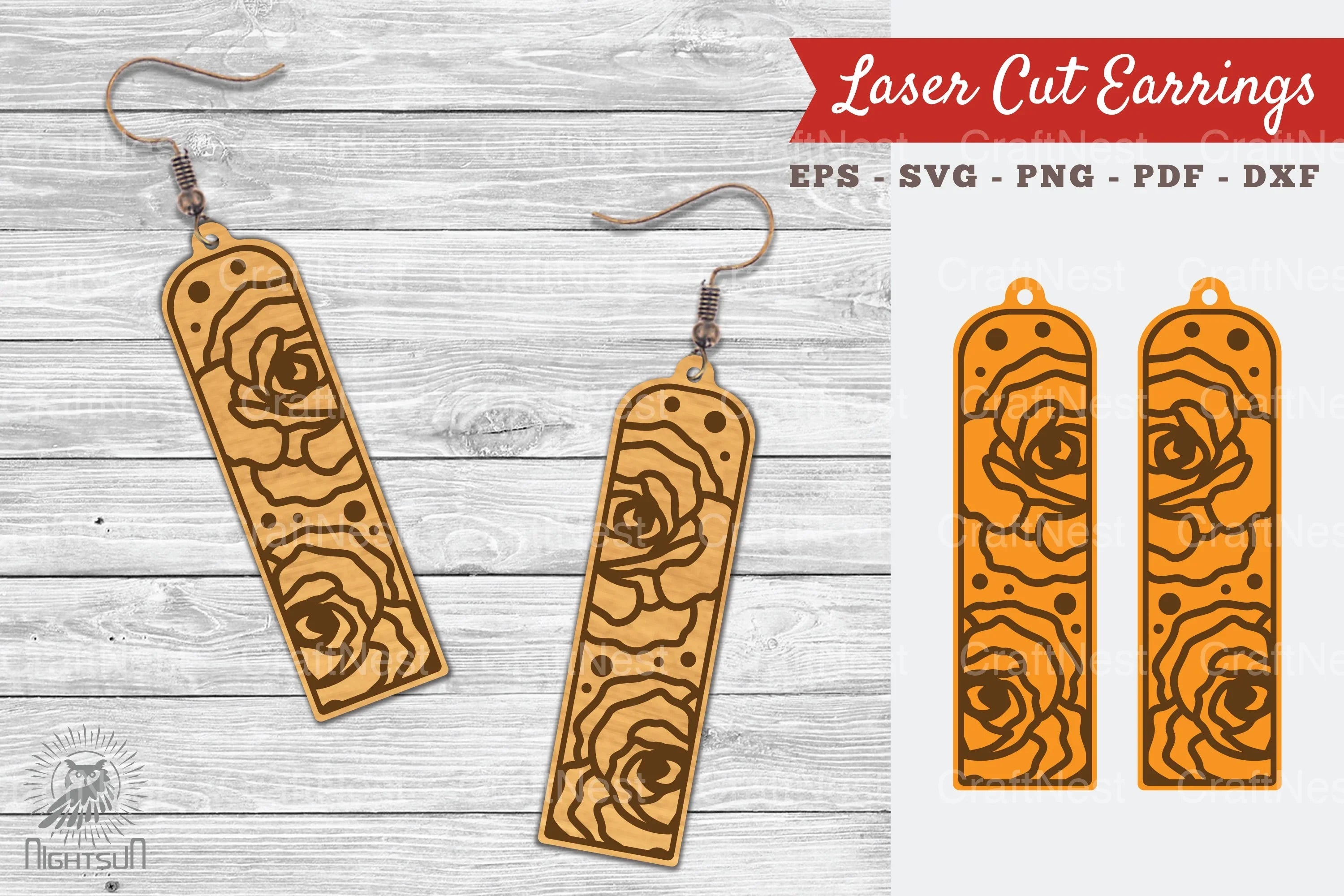 Rose Flower Laser Cut Earrings SVG Bundle - CraftNest - Digital Crafting and Art